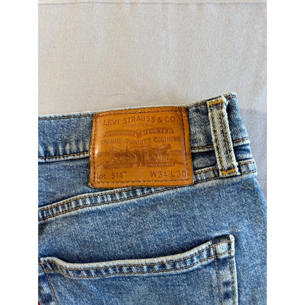 Levis 514 Straight Jeans Mens 34x32 (Actual 34x29) Blue Mid Rise Regular Fit - Picture 15 of 16